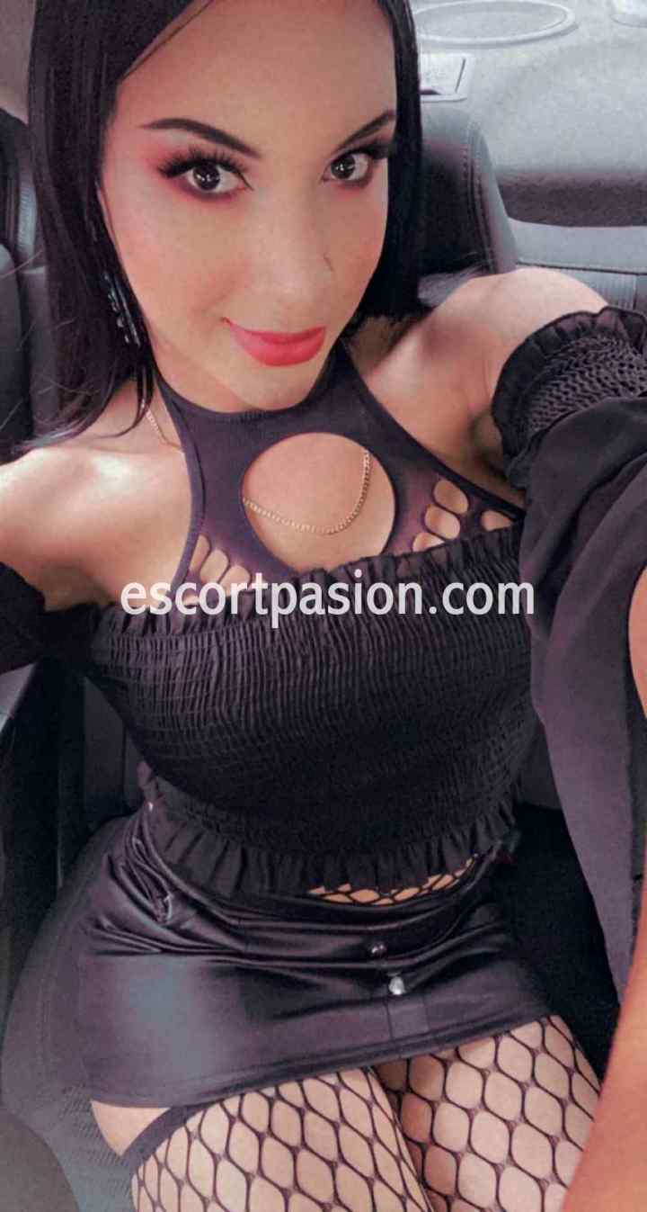 escort sexy en vestido negro muy femenina